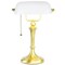 Rainbow Art Glass Blown Glass Banker Lamp, White with Bright Gold Finish Base, Nicely Weighted, 17" Tall